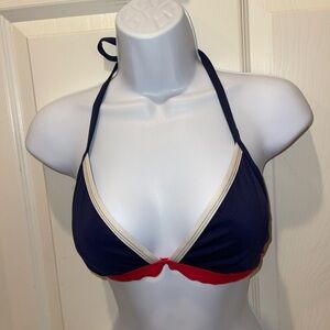 Kona Sol Navy Blue, Red and White Bikini Top (Size M)